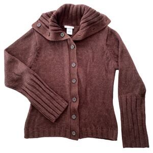 Hennes Women's Cardigan Sweater Large Brown Collared Warm Long Sleeve Knit